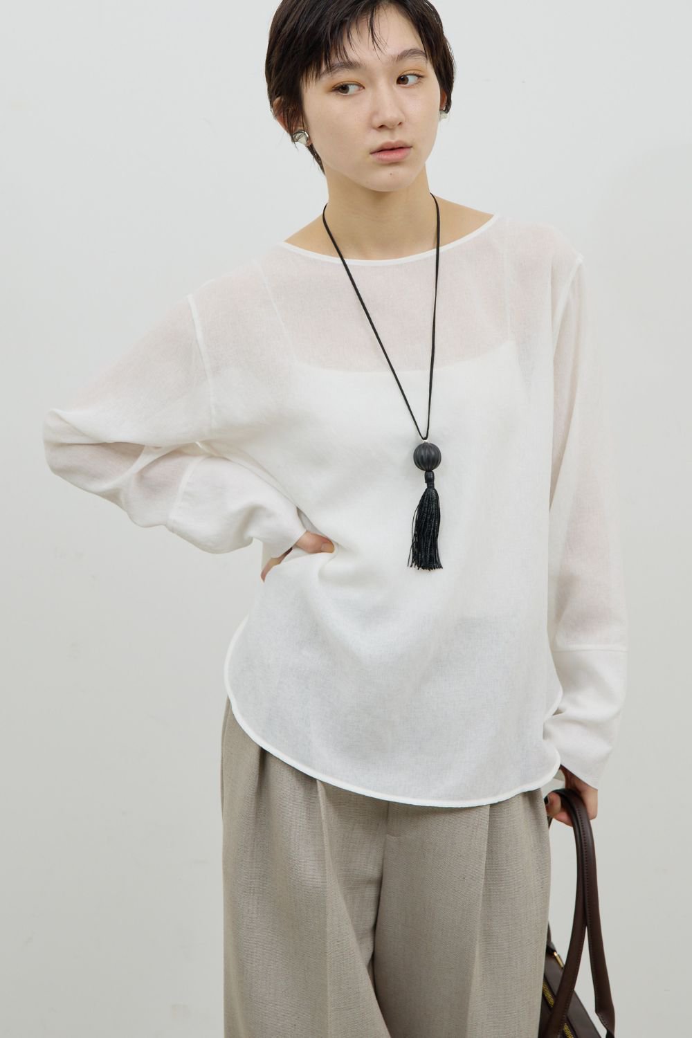 (手洗い可)ラウンドTガーゼブラウス