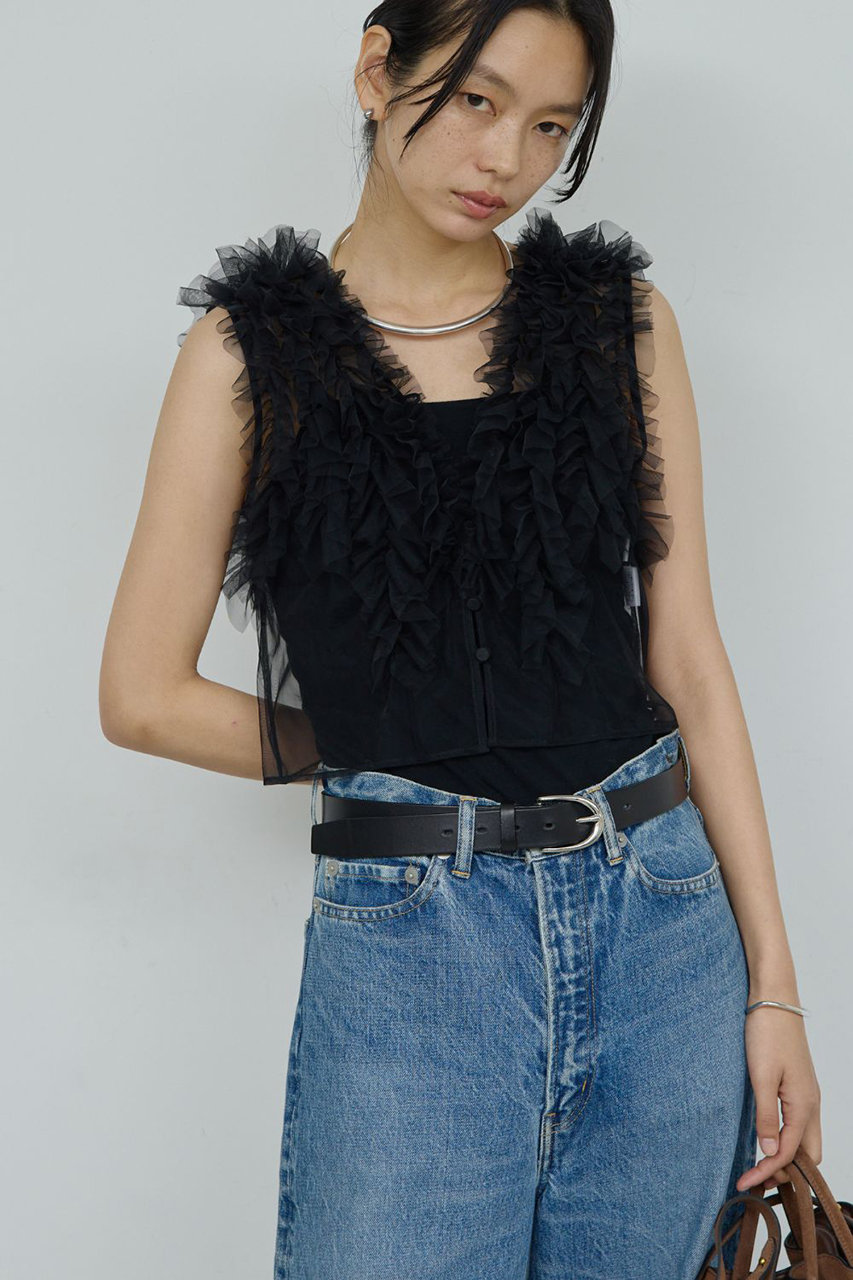 ガリャルダガランテ/GALLARDAGALANTEの【予約販売】チュールフリルブラウス(ブラック/GGZ1061404A0006)