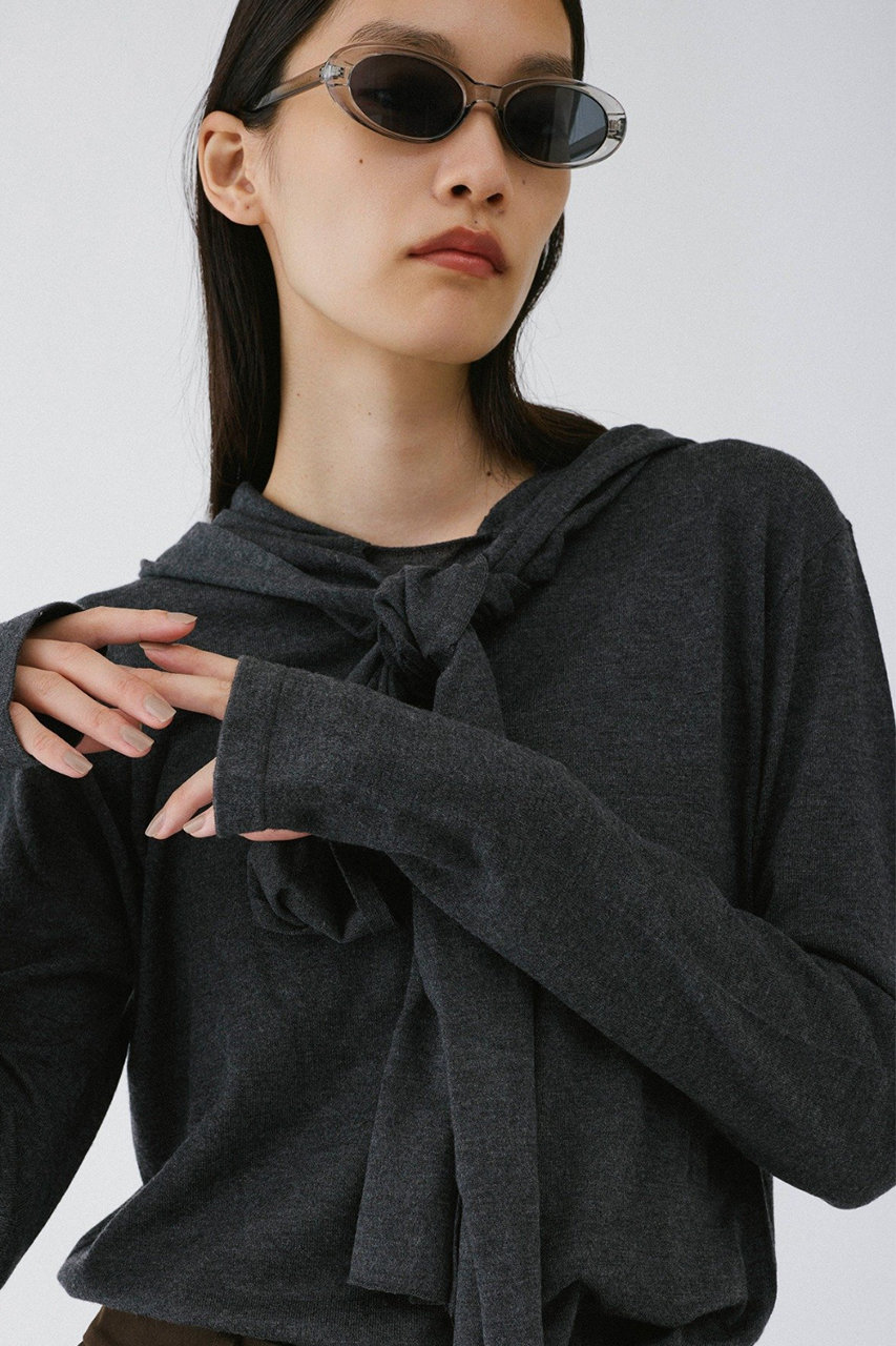 ガリャルダガランテ/GALLARDAGALANTEの【予約販売】【UNFORM】カシミヤ混フーディボウタイニット(チャコールグレー/GGU1062305A0002)