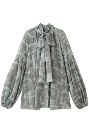 デジタルプレイドプリントブラウス