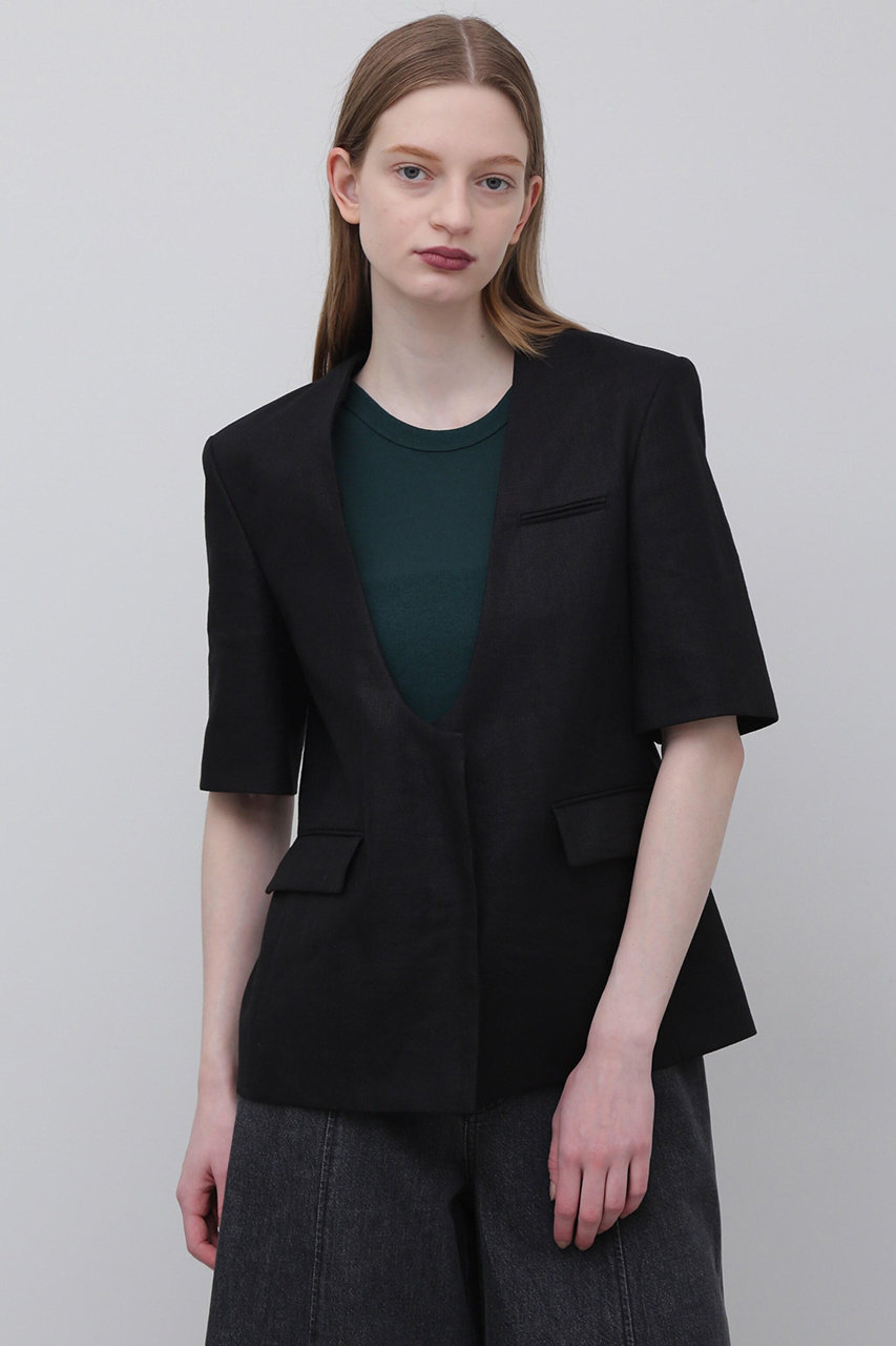 ADORE ＜UNiPH＞麻オックスジャケット (ブラック, １) アドーア ELLE SHOP