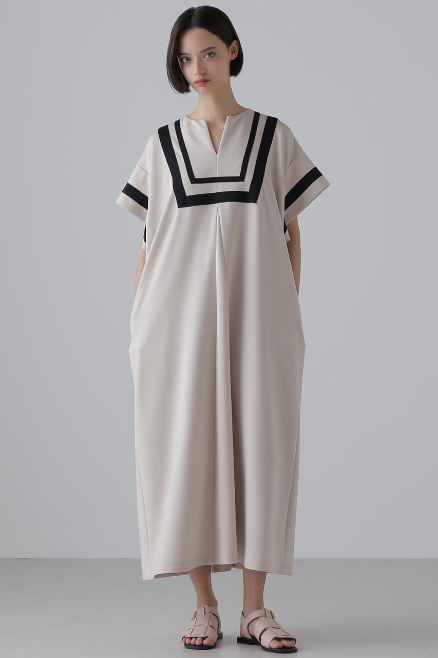 ADORE(アドーア)｜マットストレッチダンボールワンピース/ベージュ の