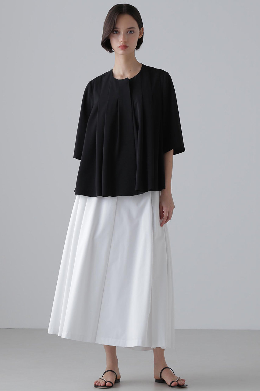 ADORE ノーカラージャケット ブラック・ホワイト A DORE アドーア ノーカラー ジャケット ジョーゼット ストレッチ