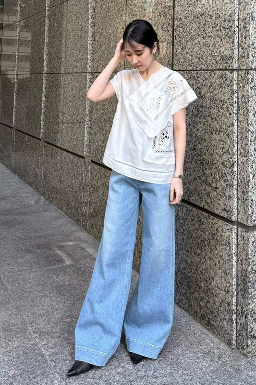 『美品』ADORE アドーア ブルーデニム　ワイドパンツ フリンジ 日本製 ADORE(アドーア)｜【SERGE】ワイドフレアデニム/ネイビー の通販