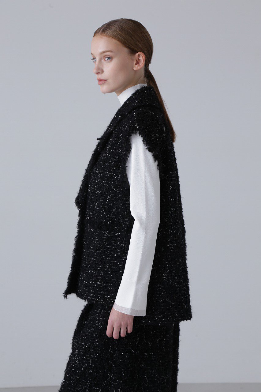 ADORE - アドーア ジレ ラムファー 切替 ウール 38 M 黒 ブラック 茶 ADORE(アドーア)｜◇ファンシーツィードジレ/ブラック の通販