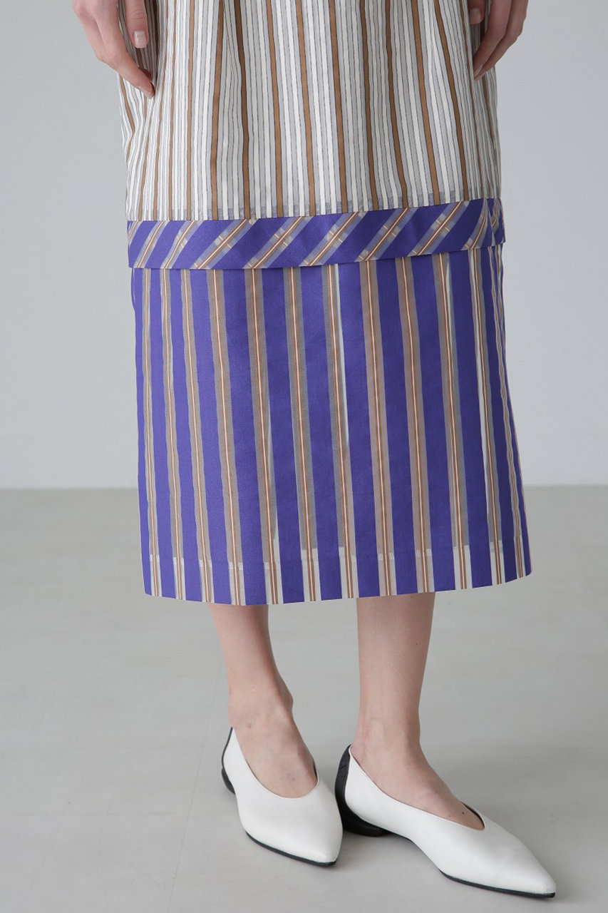 【中古】アドーア ADORE 23SS バイオ麻スカート ロング フレア ストライプ 38 濃紺 白 /NR ■OS レディース ADORE(アドーア)｜◇ミックスストライプスカート/ブルー の通販