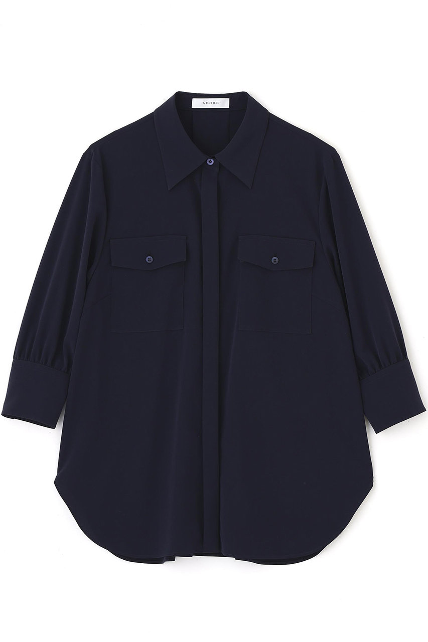 ADORE ストレッチデシンブラウス (ネイビー, 38) アドーア ELLE SHOP ADORE ストレッチデシンブラウス (ネイビー, 38) アドーア ELLE SHOP