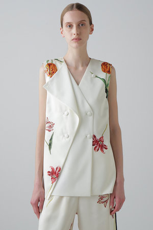【美品】アドーア ADORE ノーカラーショートジャケット　ブルゾン　日本製 美品】アドーア ADORE ノーカラーショートジャケット ブルゾン