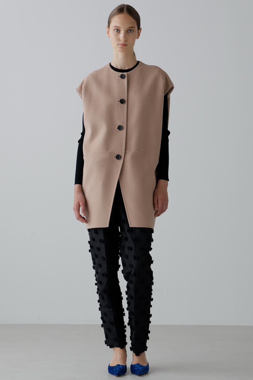 ADORE(アドーア)｜ソリッドウールリバーノーカラージレ/ベージュ の