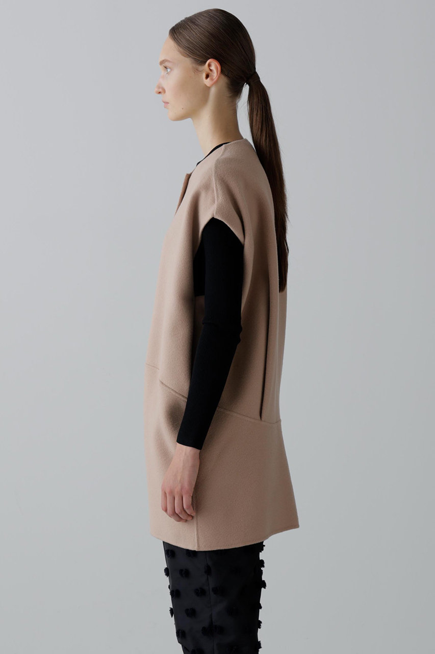 ADORE(アドーア)｜ソリッドウールリバーノーカラージレ/ベージュ の