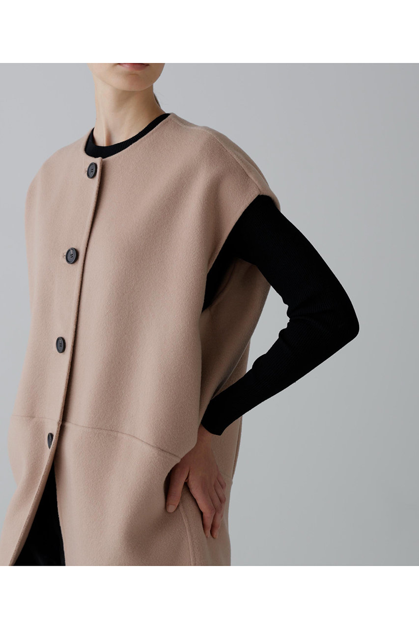 ADORE(アドーア)｜ソリッドウールリバーノーカラージレ/ベージュ の