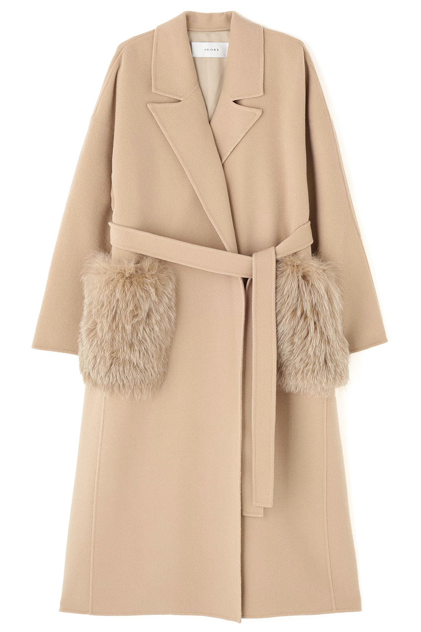 ADORE ソリッドウールリバーコート (ベージュ, ３８) アドーア ELLE SHOP
