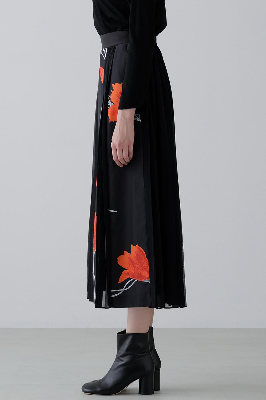 ADORE(アドーア)｜◇ドローイングフラワープリントスカート/ブラック