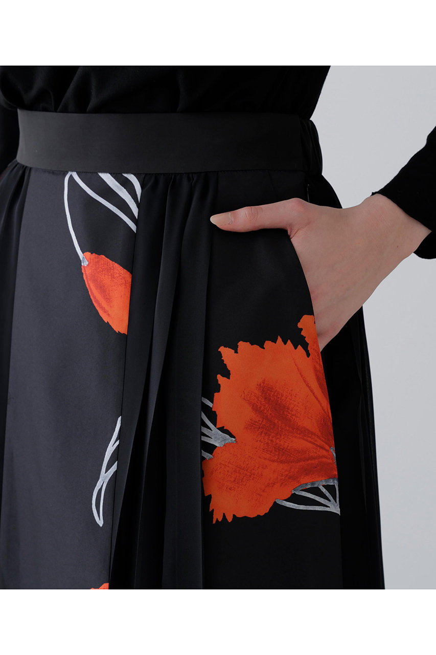 ADORE(アドーア)｜◇ドローイングフラワープリントスカート/ブラック