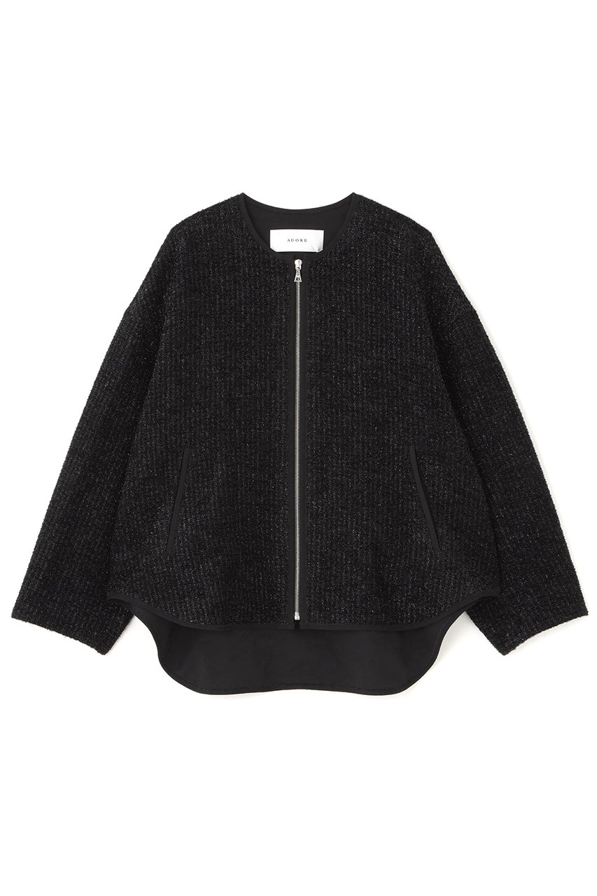 ADORE ◆フィルムモールツイードジャケット (ブラック, ３８) アドーア ELLE SHOP