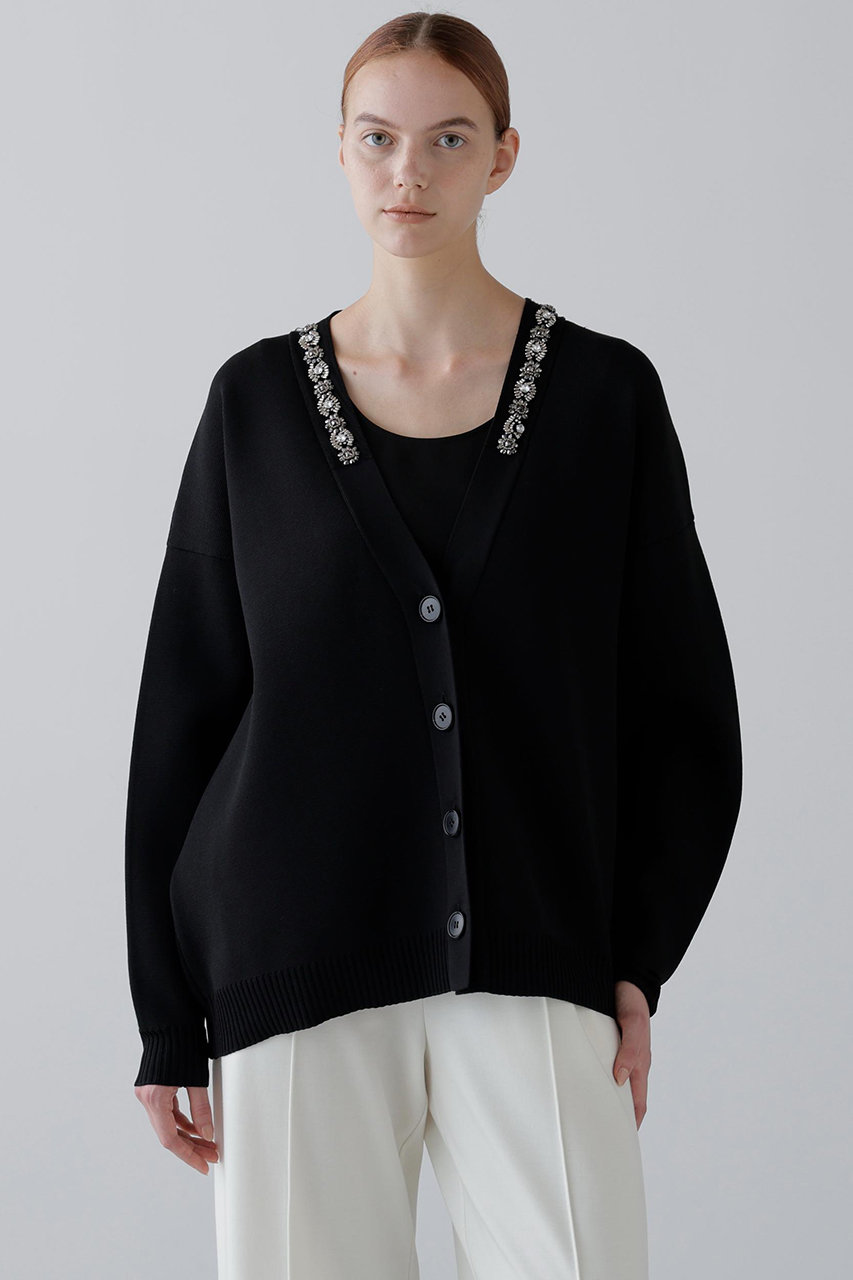 ADORE アドーア シルク混 ボリューム袖 カーディガン ノーカラー 38 ADORE(アドーア)｜◇ビジューカーディガン/ブラック の通販｜ELLESHOP