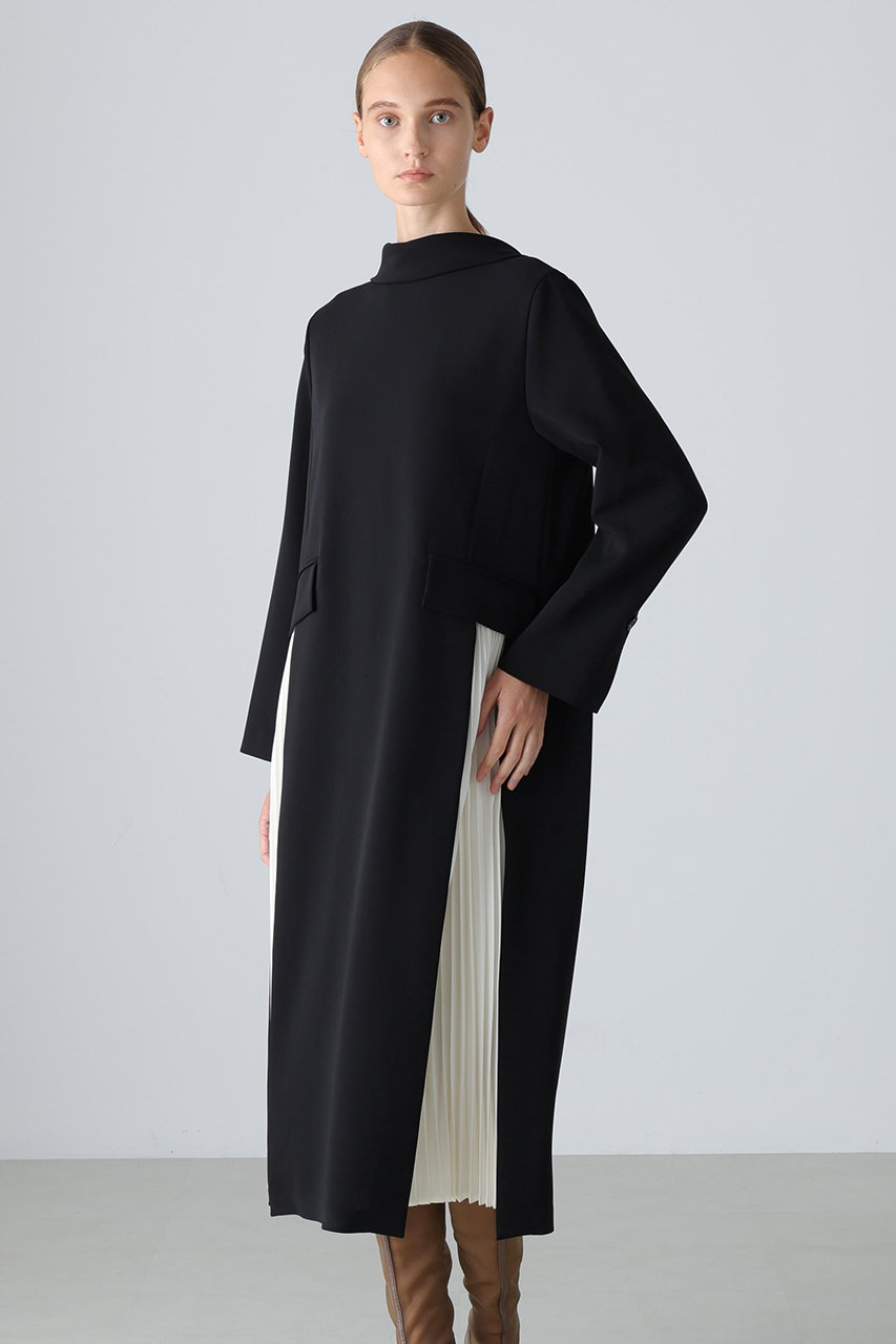 ADORE(アドーア)｜◇バイカラープリーツワンピース/ブラック の通販