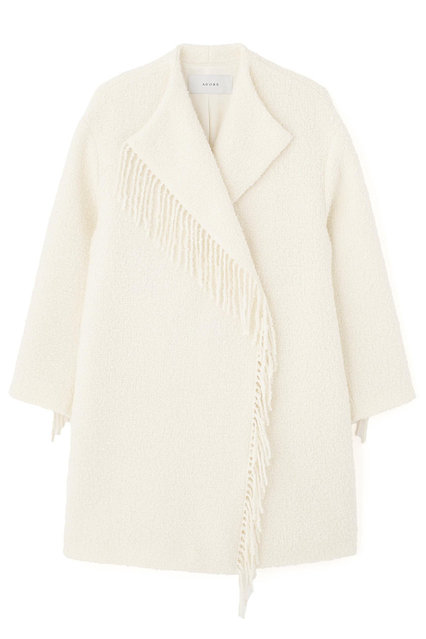 ADORE フリンジリングツイードコート (ホワイト, ３８) アドーア ELLE SHOP