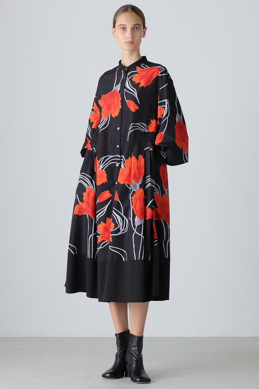 ADORE(アドーア)｜ドローイングフラワープリントワンピース/ブラック