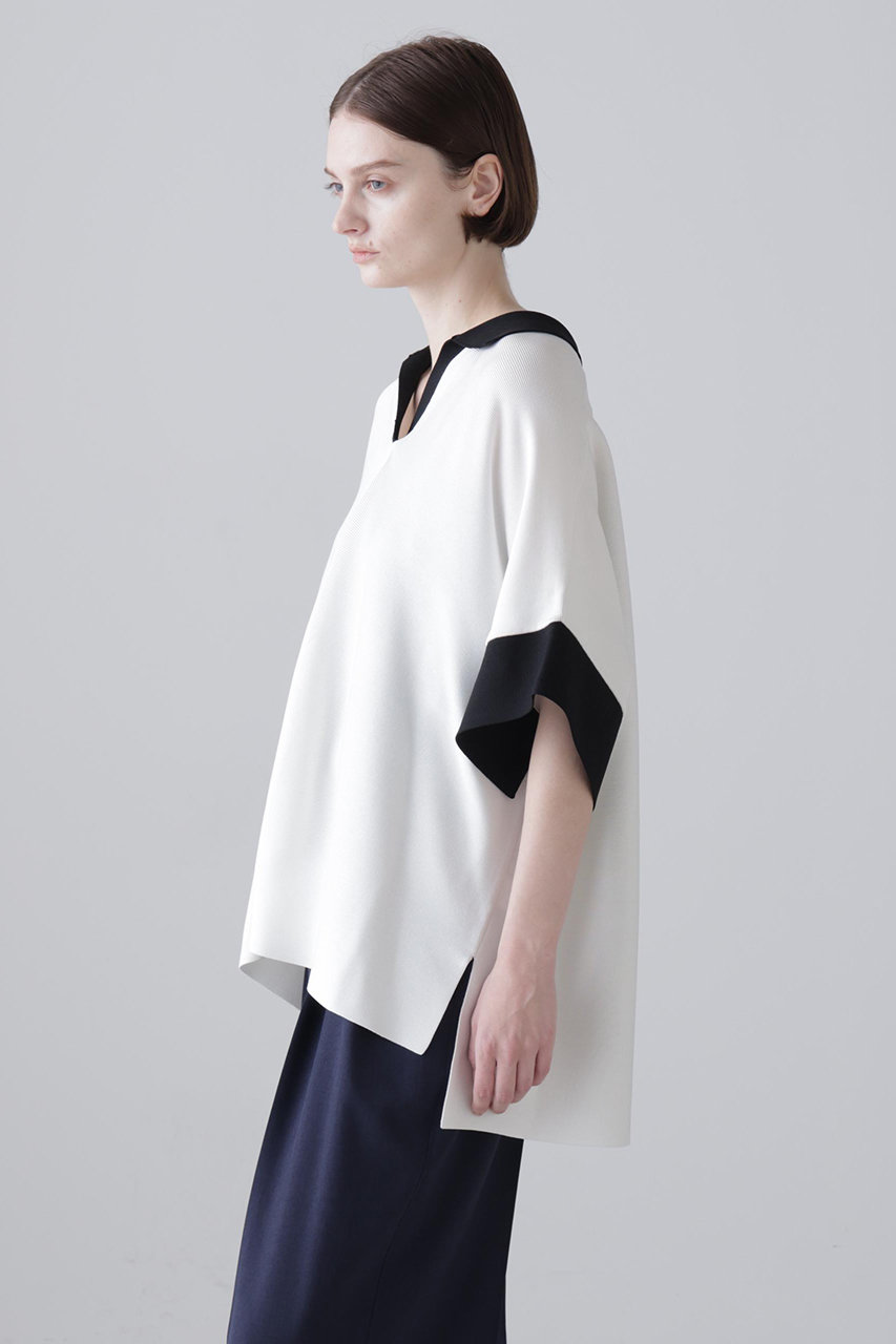 ADORE(アドーア)｜◇バイカラーポロニット/ホワイト の通販｜ELLESHOP