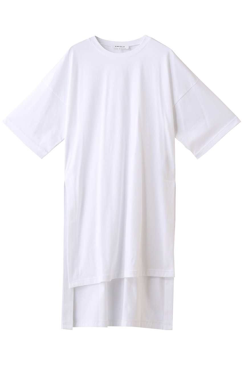 Enfold エンフォルド スビン天竺 スリットロングtシャツ ホワイト の通販 Elleshop エル ショップ