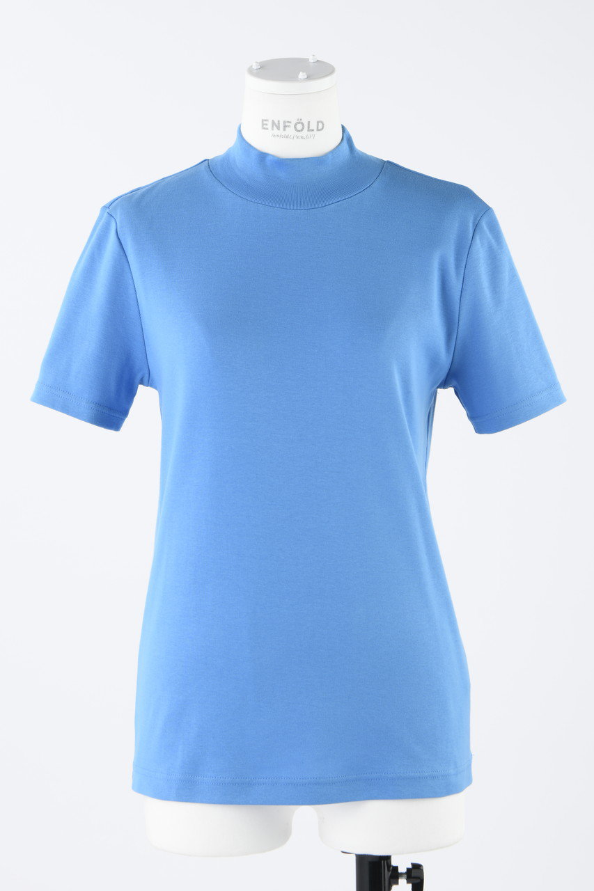 ENFOLD ギザフライス スタンドネックコンパクト T/SH Tシャツ (ブルー, 38) エンフォルド ELLE SHOP