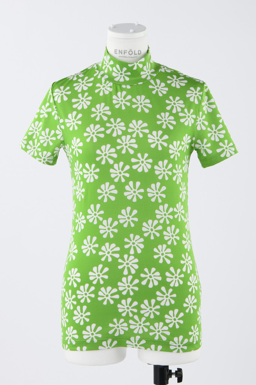 ENFOLD Wave flower スタンドネックコンパクト T/SH Tシャツ (グリーン, 38) エンフォルド ELLE SHOP