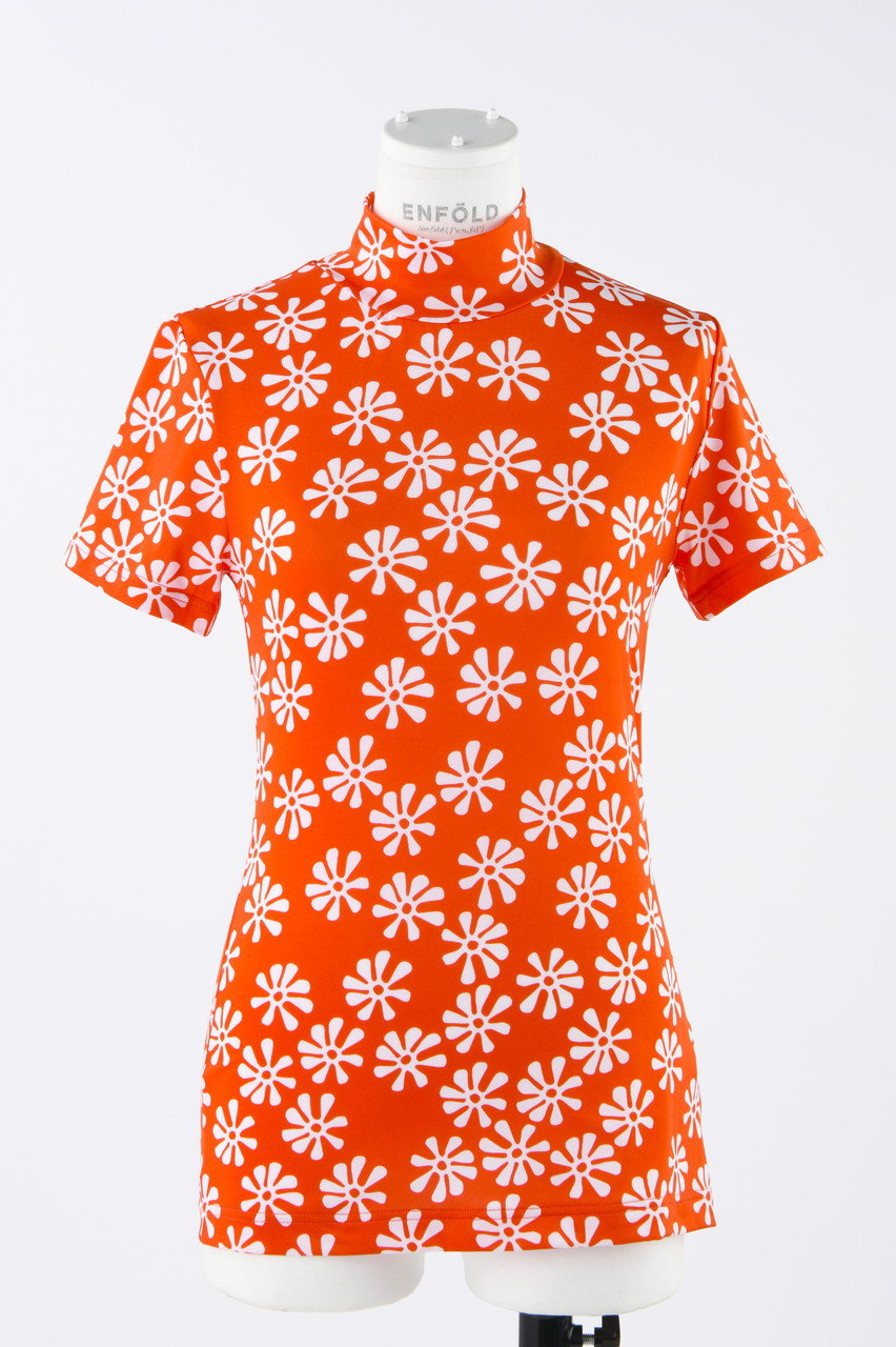 ENFOLD Wave flower スタンドネックコンパクト T/SH Tシャツ (オレンジ, 38) エンフォルド ELLE SHOP