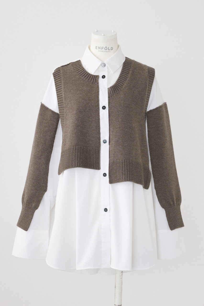 エンフォルド/ENFOLDのKnit Combi SH/シャツ(ベージュ/300HA470-2940)