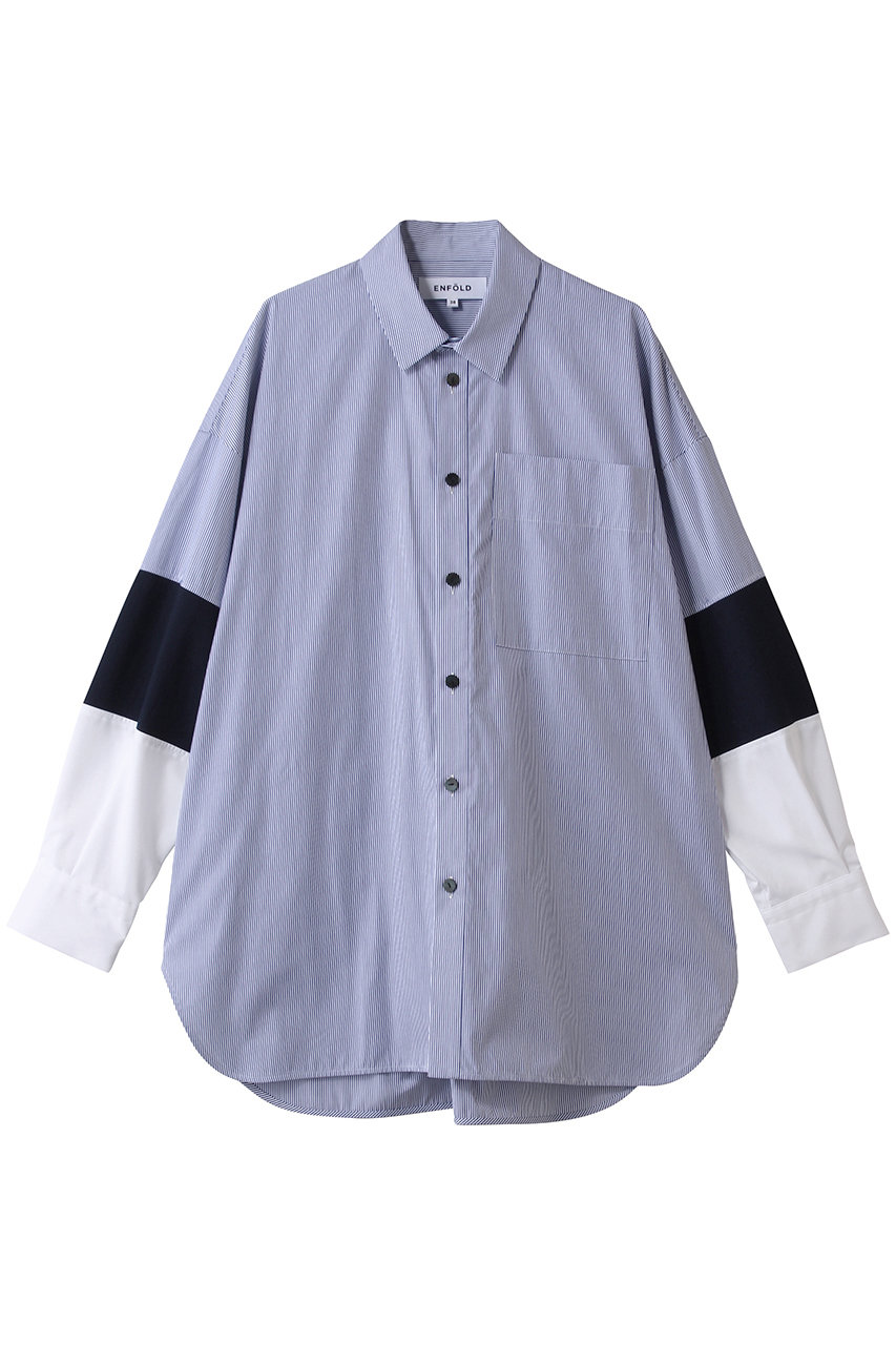 トップス ENFOLD O SHIRT ENFOLD(エンフォルド)|KNIT COMBI SHIRT/シャツ/ブルー の通販