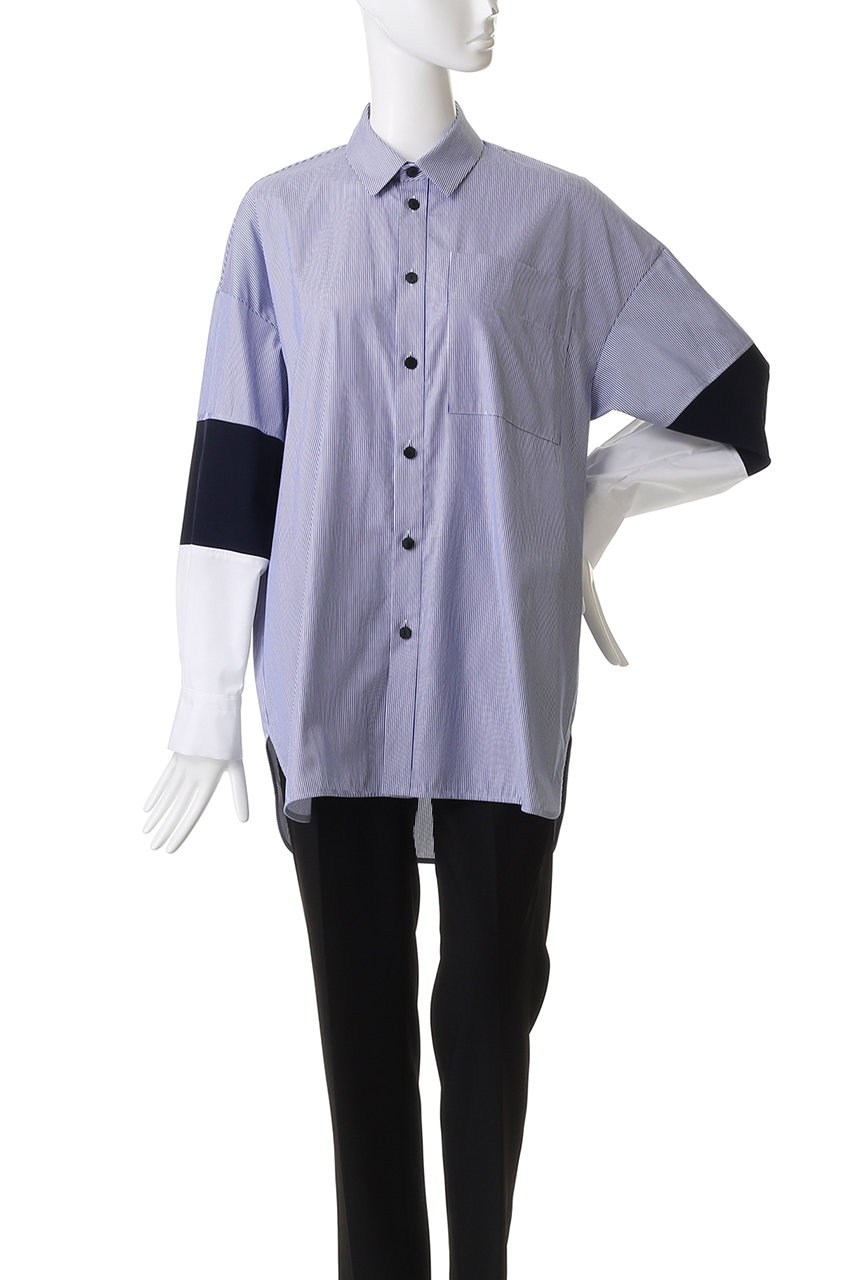 ENFOLD(エンフォルド)｜KNIT COMBI SHIRT/シャツ/ブルー の通販