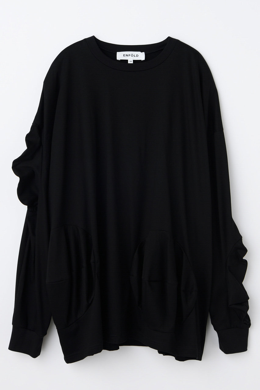 エンフォルド/ENFOLDのBALL DRAPE LONG SLEEVE T SHIRT シャツ(ブラック/300IA280-2851)
