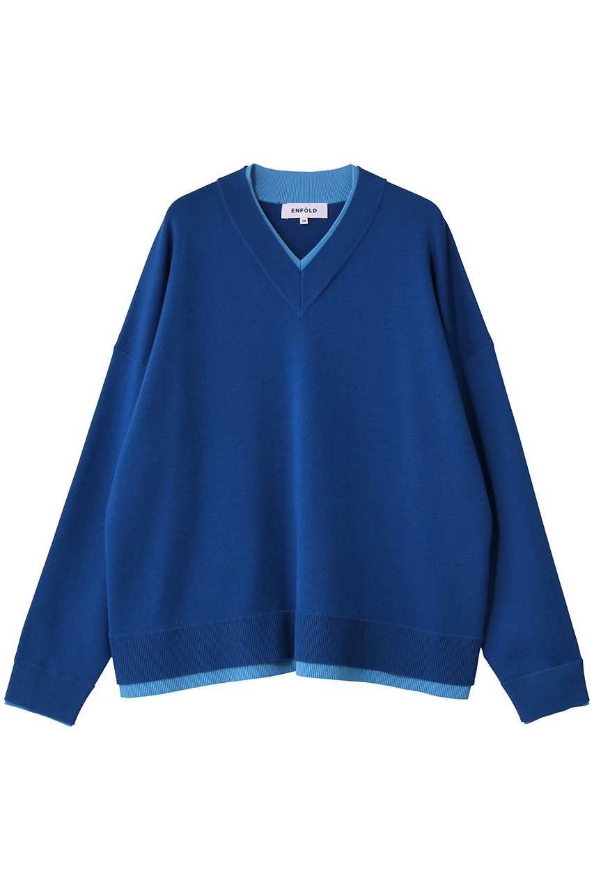 ENFOLD FAKE-LAYERED PULLOVER/プルオーバー (ブルー, 38) エンフォルド ELLE SHOP
