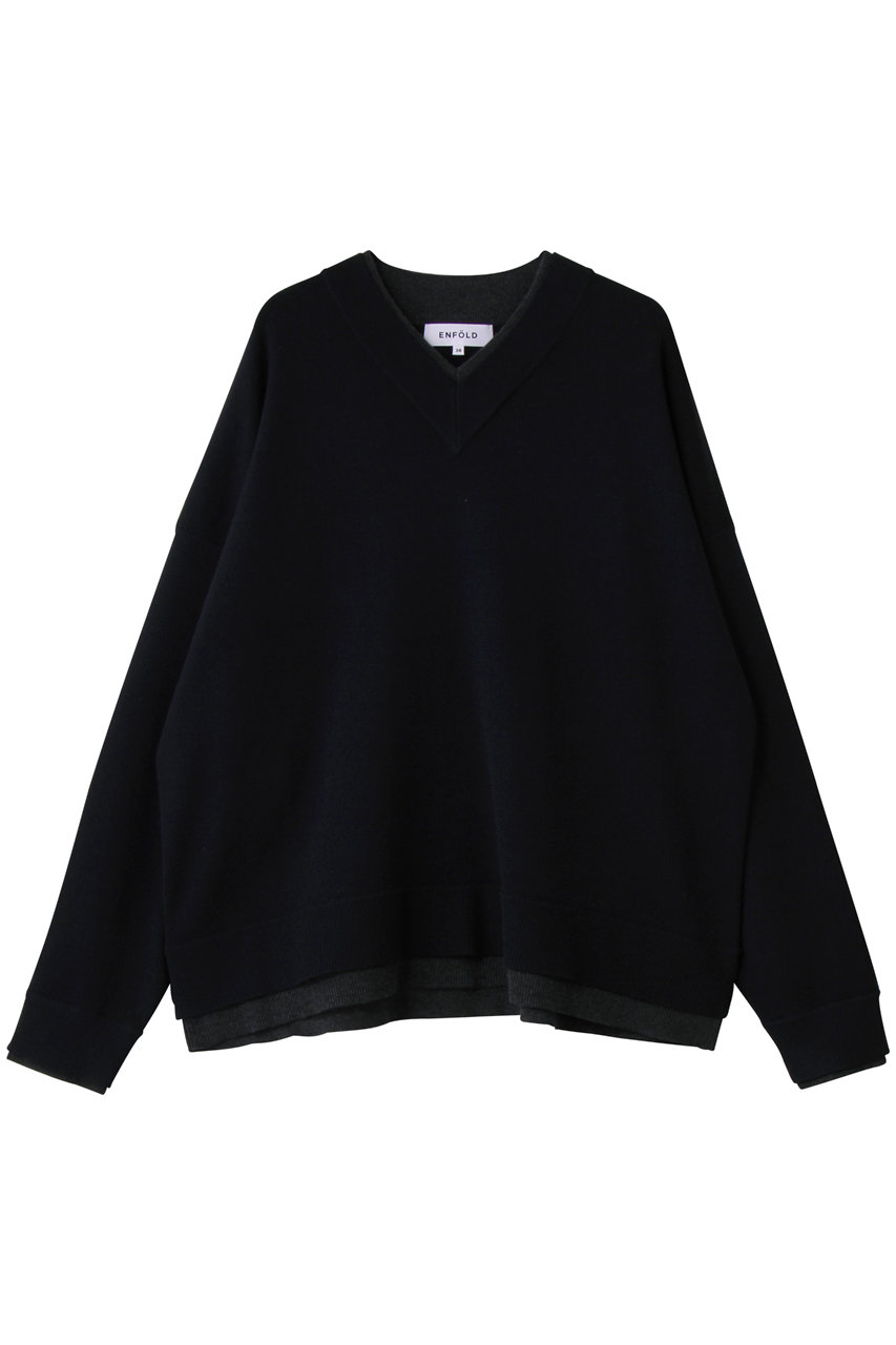 ENFOLD FAKE-LAYERED PULLOVER/プルオーバー (ダークネイビー, 38) エンフォルド ELLE SHOP