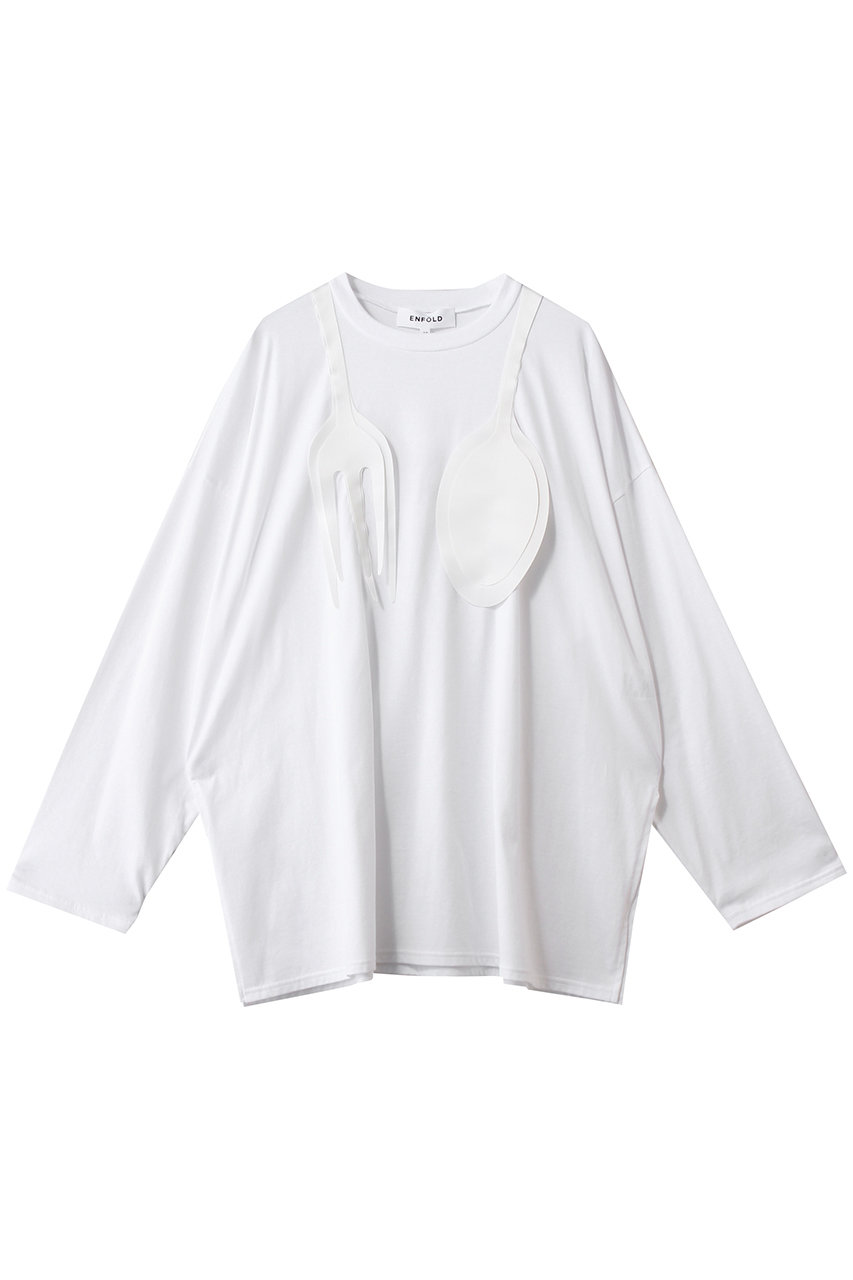 エンフォルド/ENFOLDのCUTLERY MOTIF LONG-SLEEVE T-SHIRT(ホワイト/300JS280-0281)