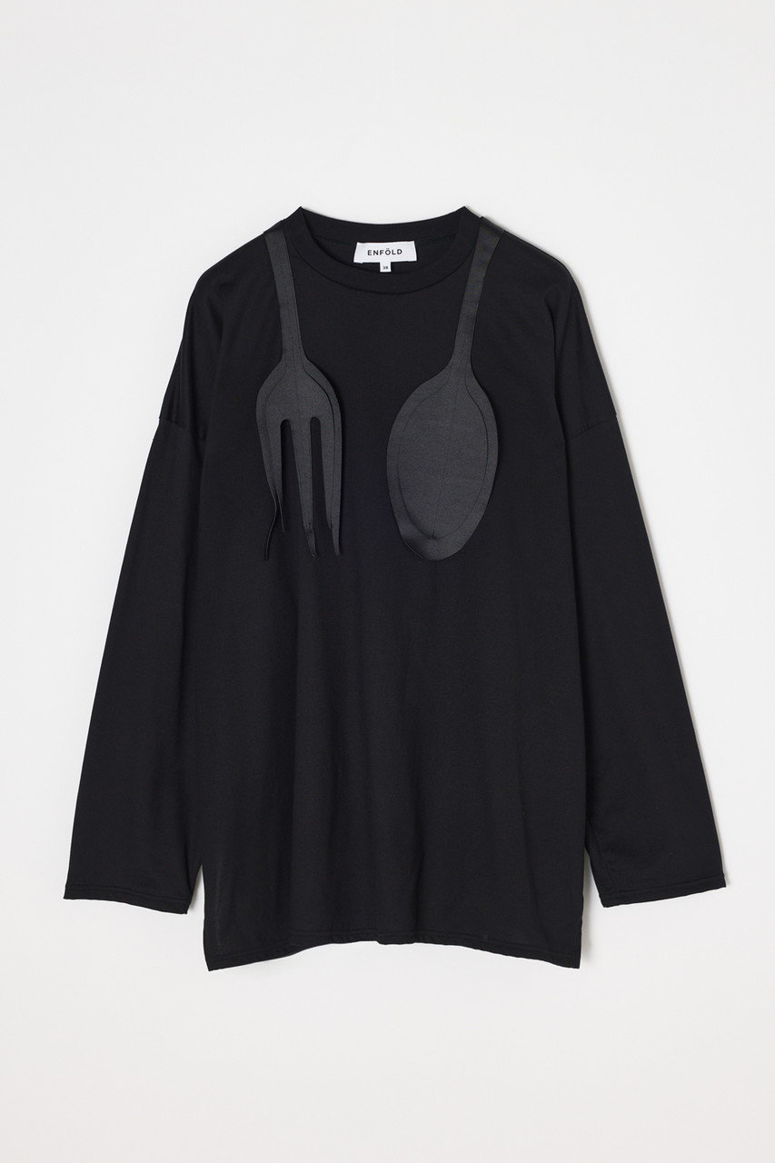 エンフォルド/ENFOLDのCUTLERY MOTIF LONG-SLEEVE T-SHIRT(ブラック/300JS280-0281)