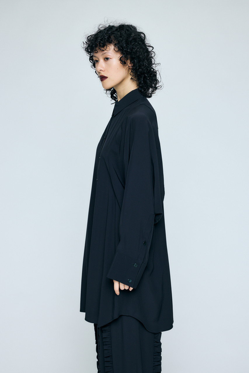 ENFOLD  エンフォルド　ノーカラーロングシャツ ENFOLD(エンフォルド)｜SHAPE LONG-SHIRT/ブラック の通販｜ELLESHOP