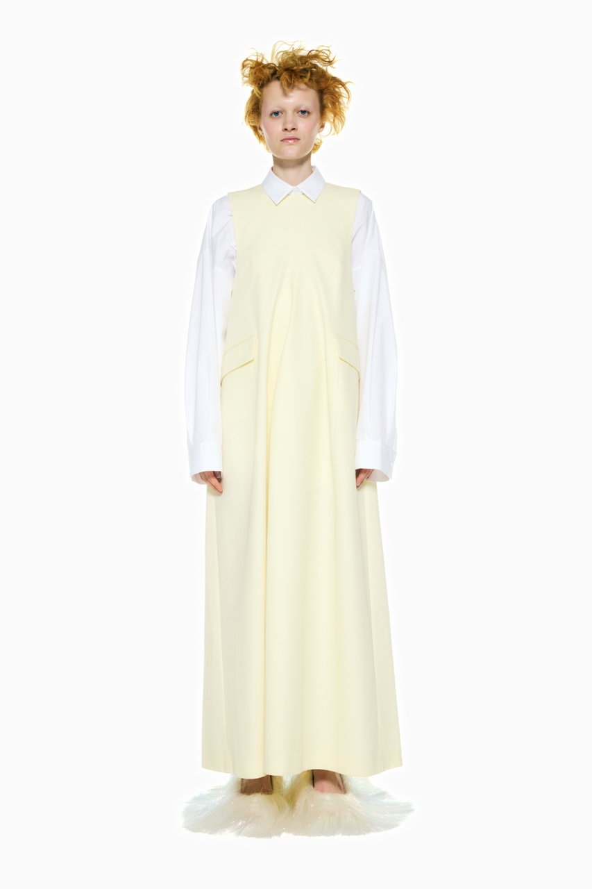 ENFOLD / エンフォルド | コットン ウール ロングブラウス | 38 | ベージュ | レディース ENFOLD(エンフォルド)｜JUMPER DRESS/ベージュ の通販｜ELLESHOP