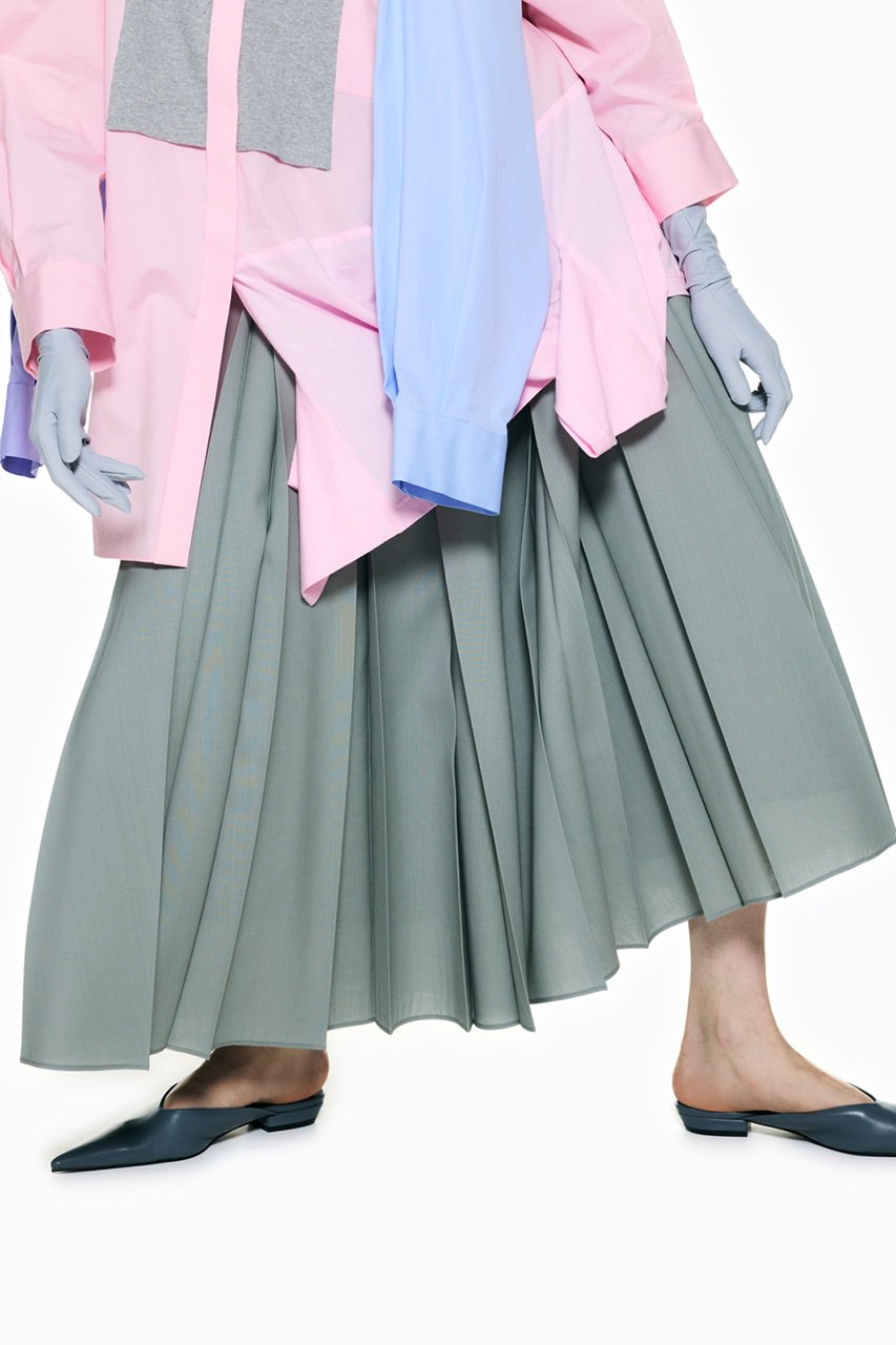 ENFOLD(エンフォルド)｜BOX PLEATS MIDI-SKIRT/ライトグレー の通販