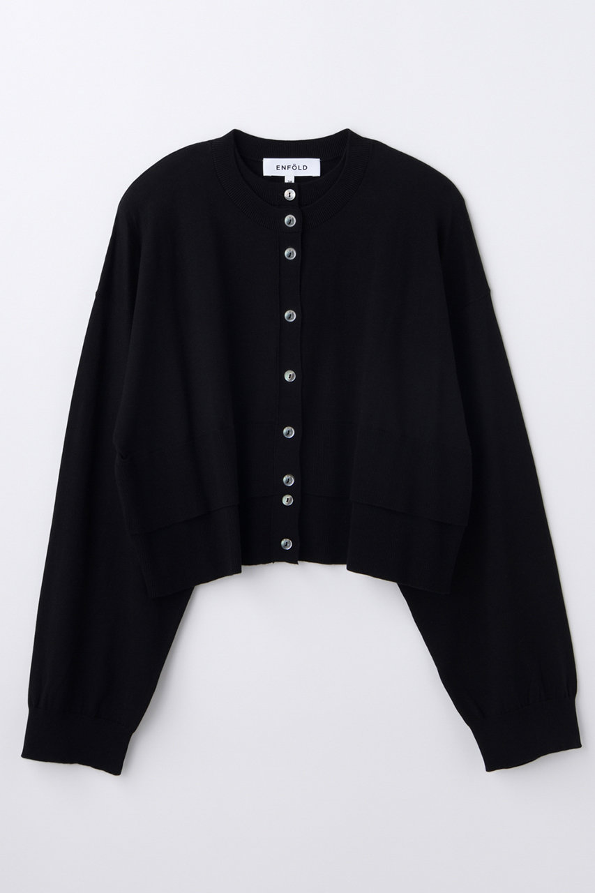 ENFOLD(エンフォルド)｜LAYERED-LIKE-HEM CARDIGAN/ブラック の通販