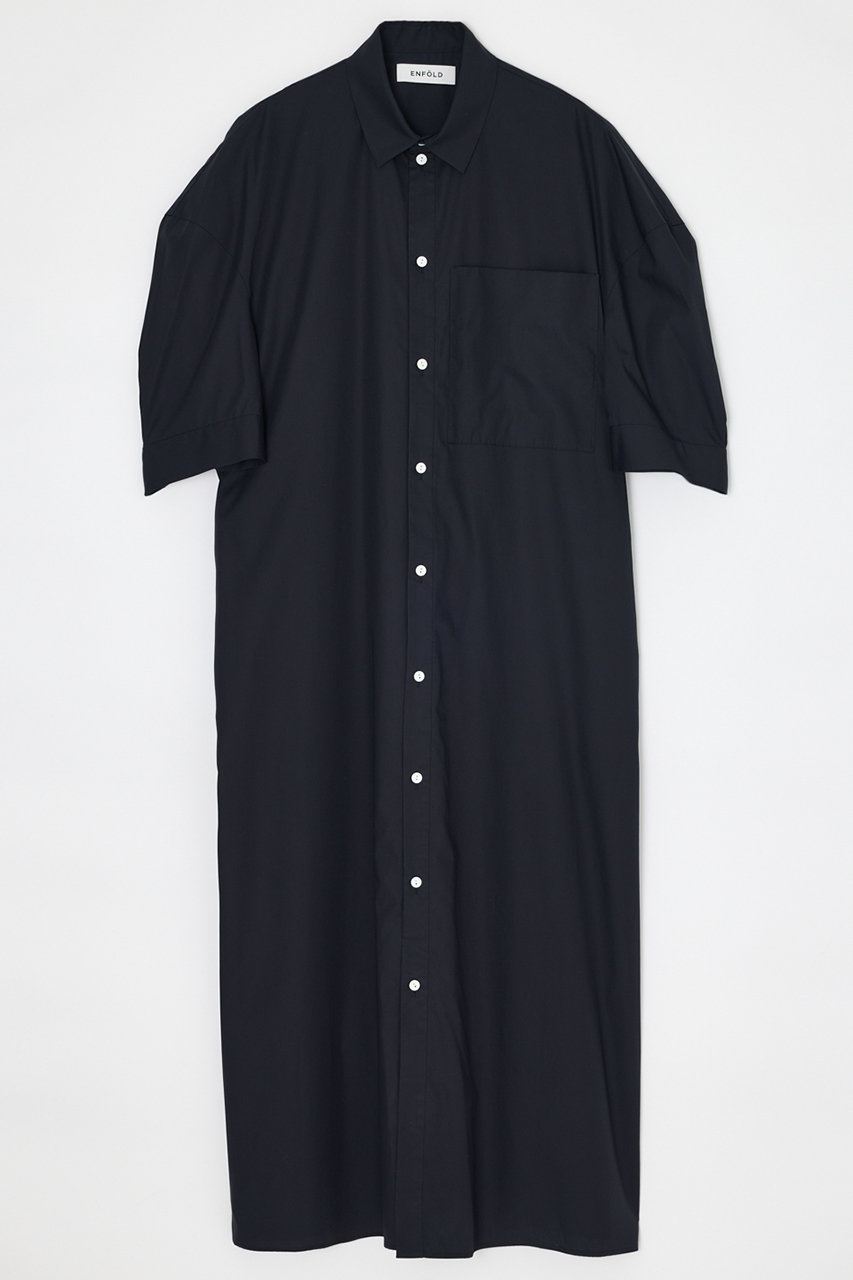 エンフォルド/ENFOLDのハイデンシティブロード Half Sleeve SHIRT DRESS/シャツドレス(ブラック/300JA233-2871)