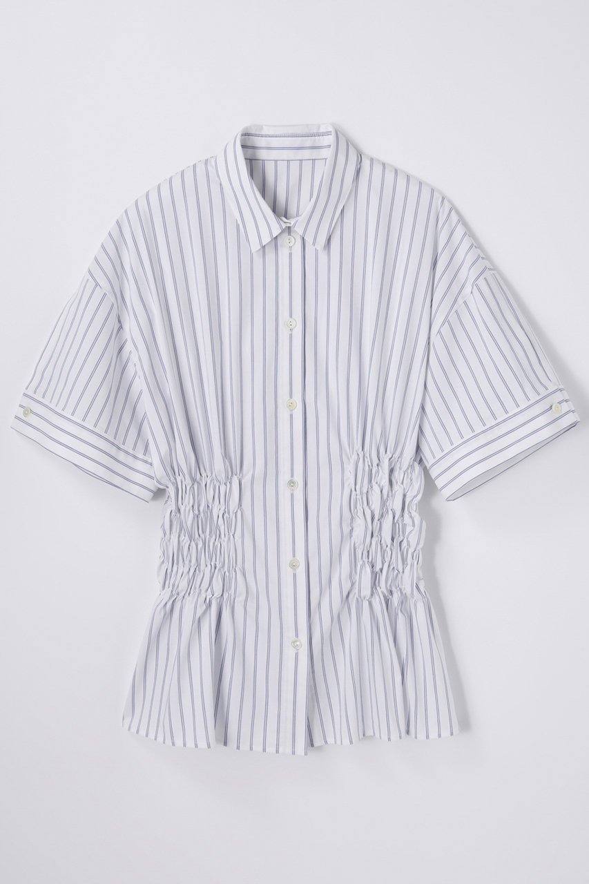 エンフォルド/ENFOLDのDouble Stripe Shirring SH/シャツ(ホワイト/300JA930-0601)