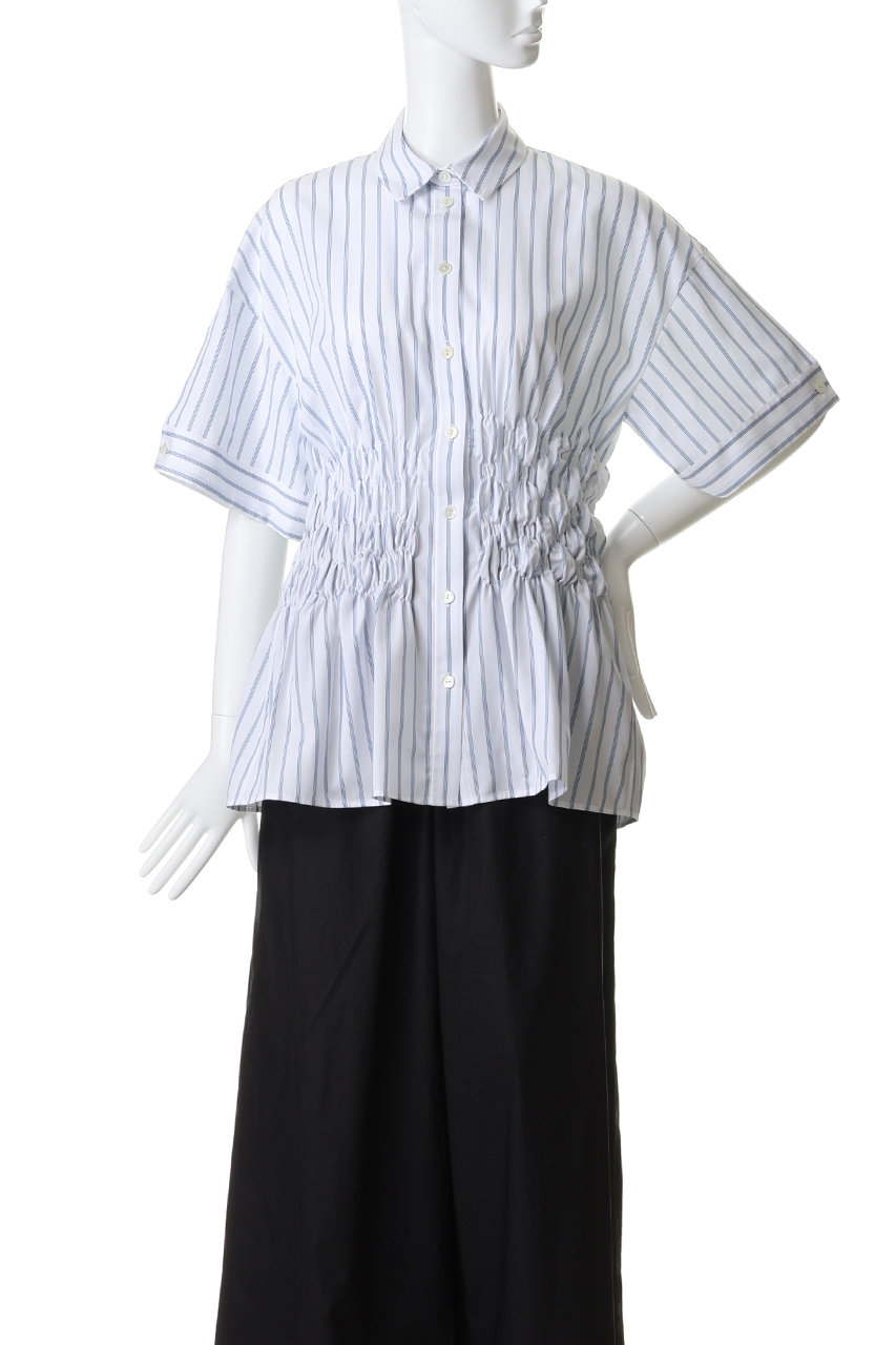 ENFOLD(エンフォルド)｜Double Stripe Shirring SH/シャツ/ホワイト の 