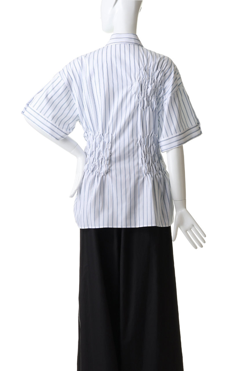 ENFOLD(エンフォルド)｜Double Stripe Shirring SH/シャツ/ホワイト の