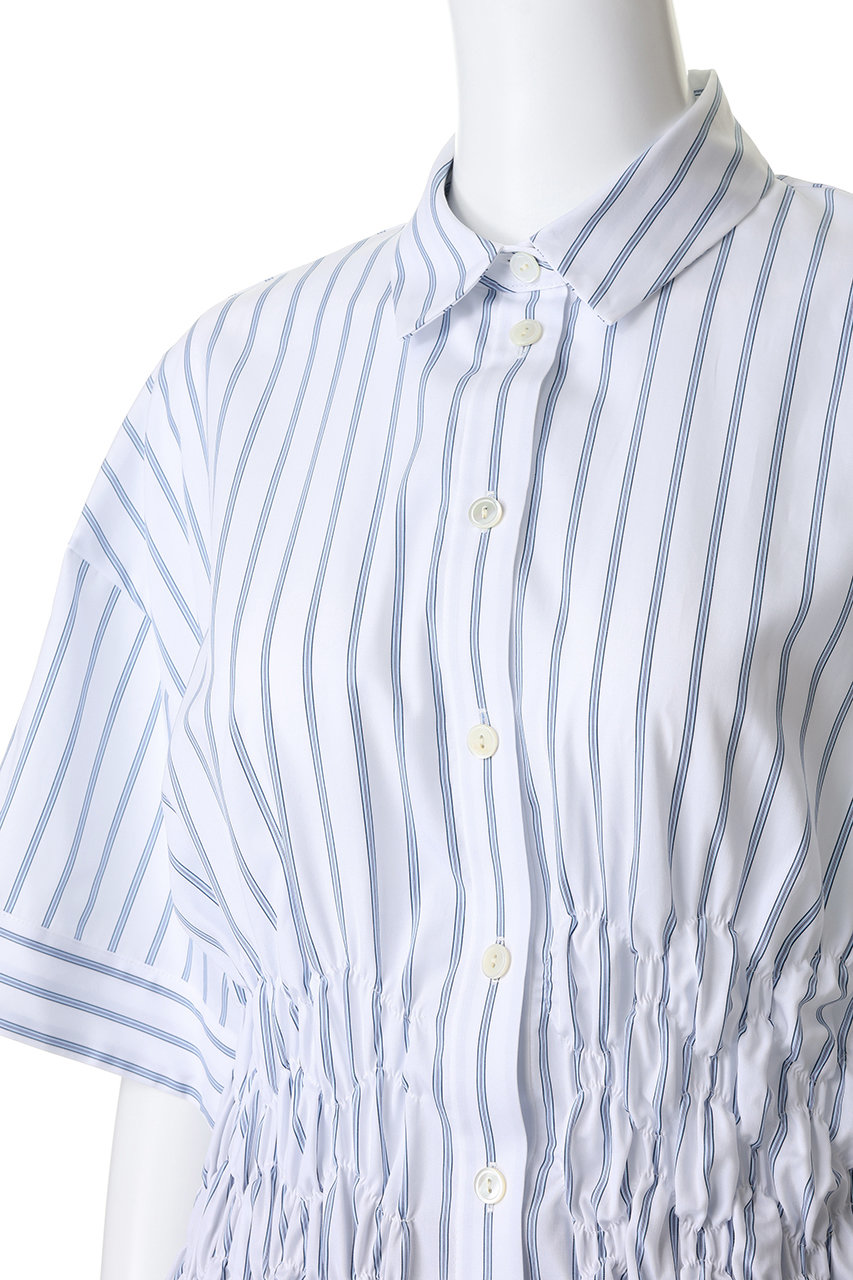 ENFOLD(エンフォルド)｜Double Stripe Shirring SH/シャツ/ホワイト の 