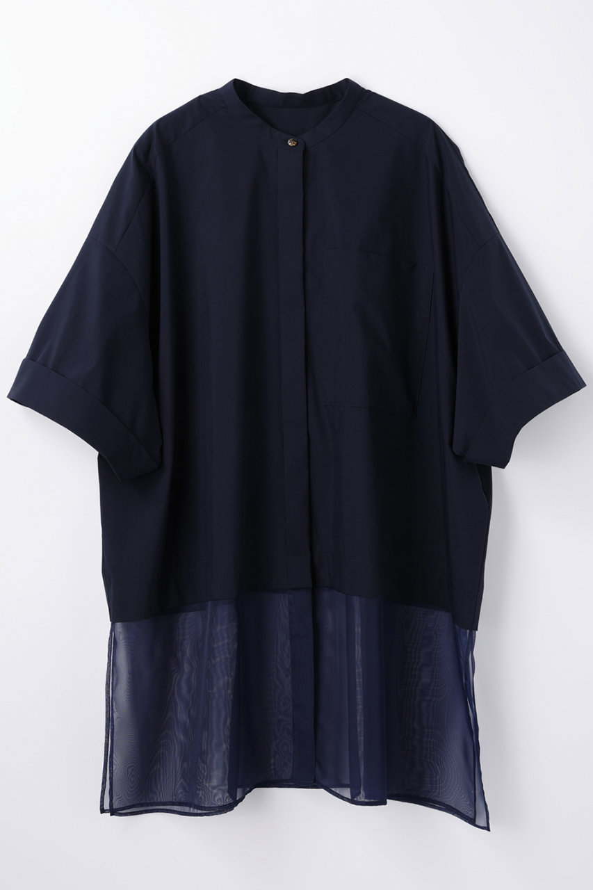 ENFOLD Light taffeta シアーボトムSH/シャツ (ネイビー, 38) エンフォルド ELLE SHOP