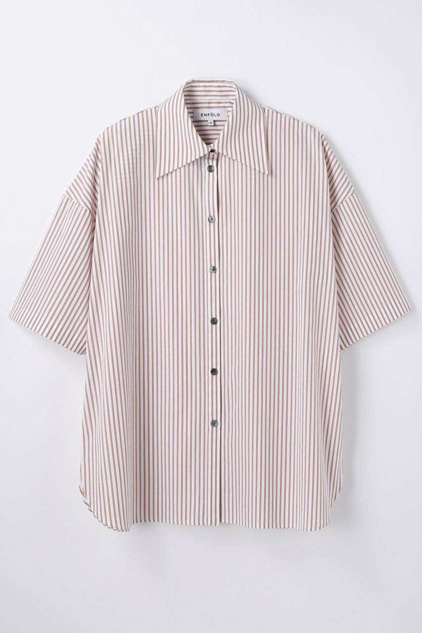 ENFOLD(エンフォルド)｜Thick Thin Stripe BOX SH/シャツ/キャメル の