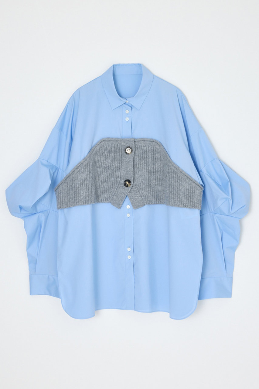 ENFOLD C/PEブロード ニットドッキング SH/シャツ (サックス, 38) エンフォルド ELLE SHOP