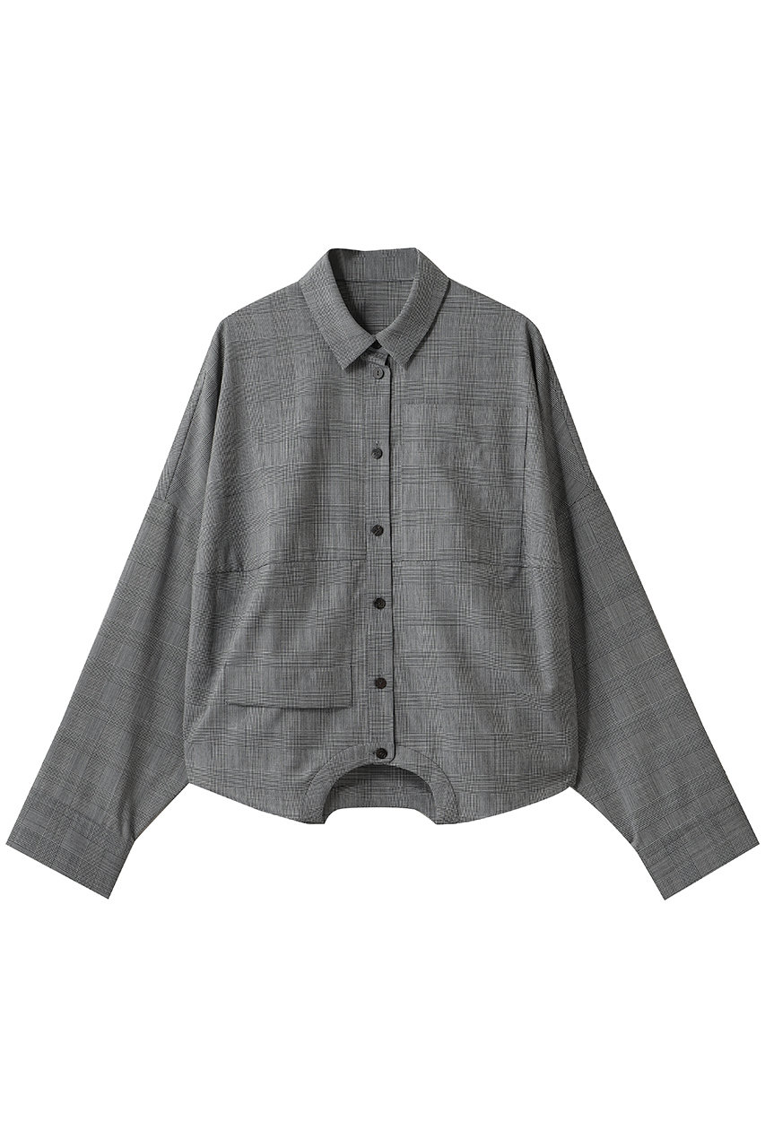 ENFOLD T/Wグレンチェック シンメトリークロップドSH/シャツ (柄BLK, 38) エンフォルド ELLE SHOP