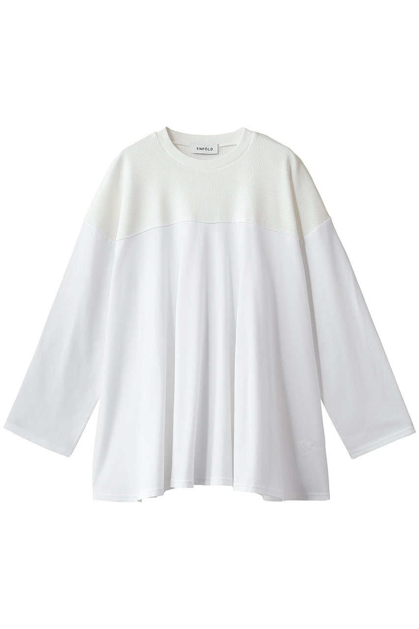 ENFOLD モダン天竺 Mix FabロンT (ホワイト, 38) エンフォルド ELLE SHOP